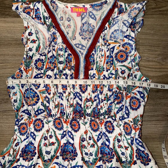 THML Sleeveless Floral Print Dress Boho Maxi Dress Size Women's Large - Picture 3 of 8